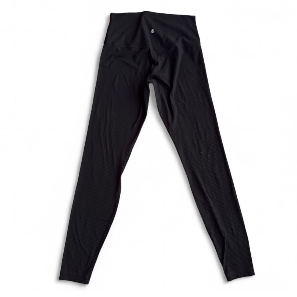 Lululemon Athletica Black Ribbed Stretchy Leggings 8 - Picture 2 of 7